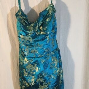 Pinup Couture X Dixiefried Tiki Twist Dress in Xl. Beautiful Blue and Gold